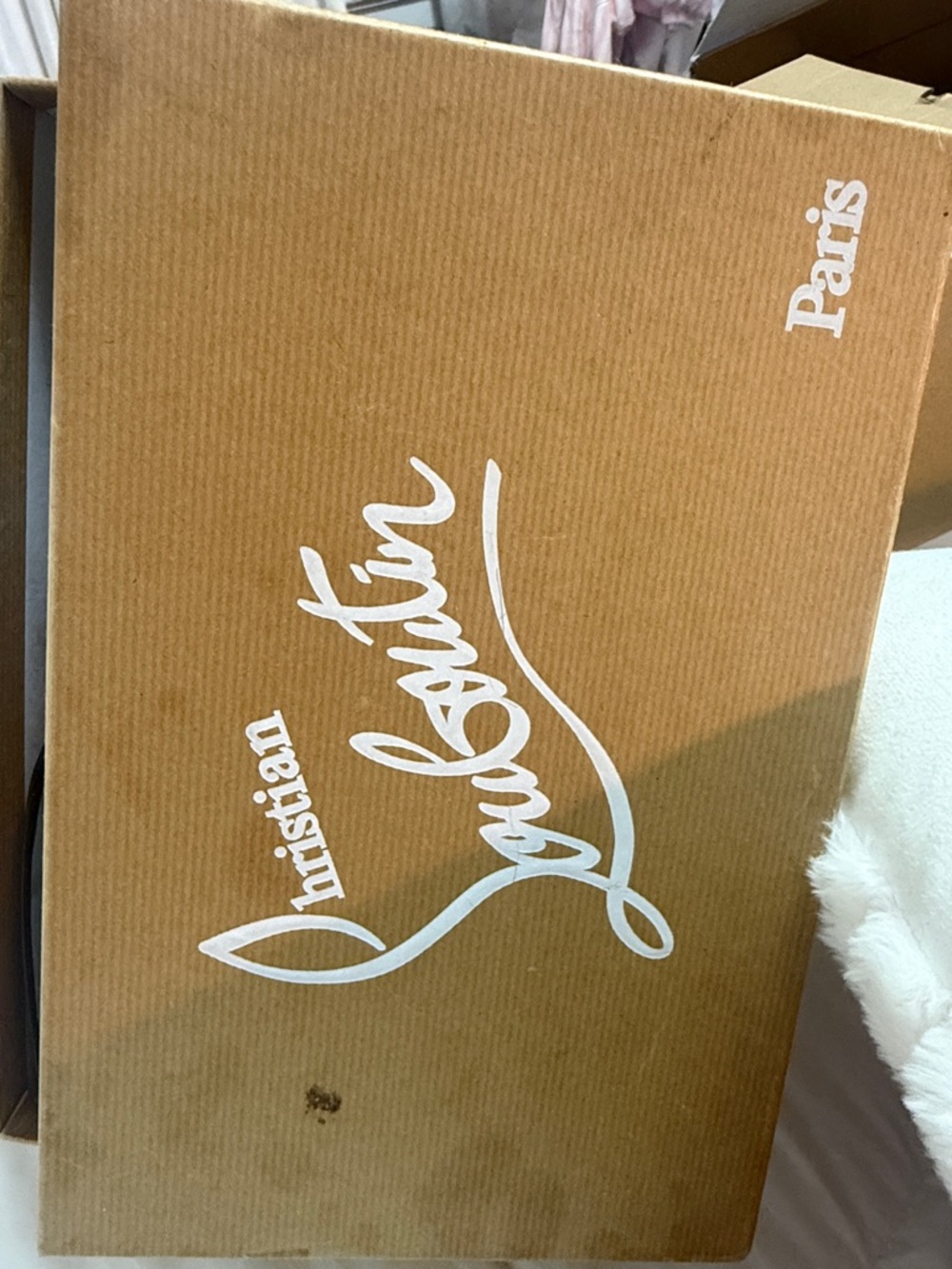 Christian Louboutin Iziza Brown Box with White Logo and Neiman tag